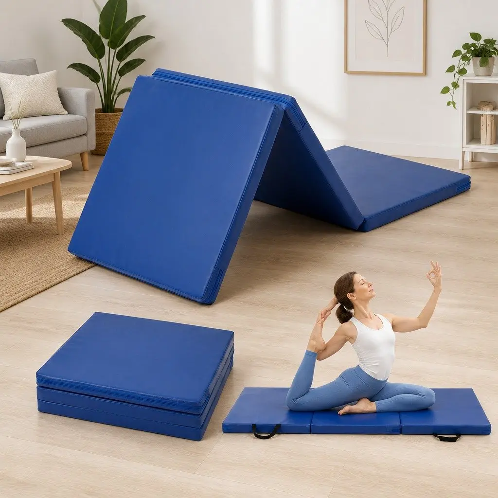 Gymnastics Mat Folding Portable 3 Fold 180x60cm Blue