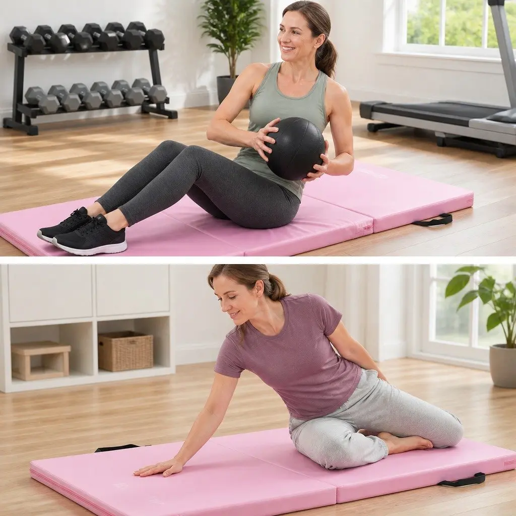 Gymnastics Mat 180x60cm Folding Exercise Floor Mat 3 Fold Tumbling Portable Pink