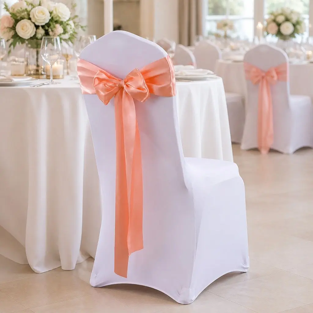 20x Satin Fabric Chair Sashes Cloth Coral Wedding Event Decoration Ties Bows