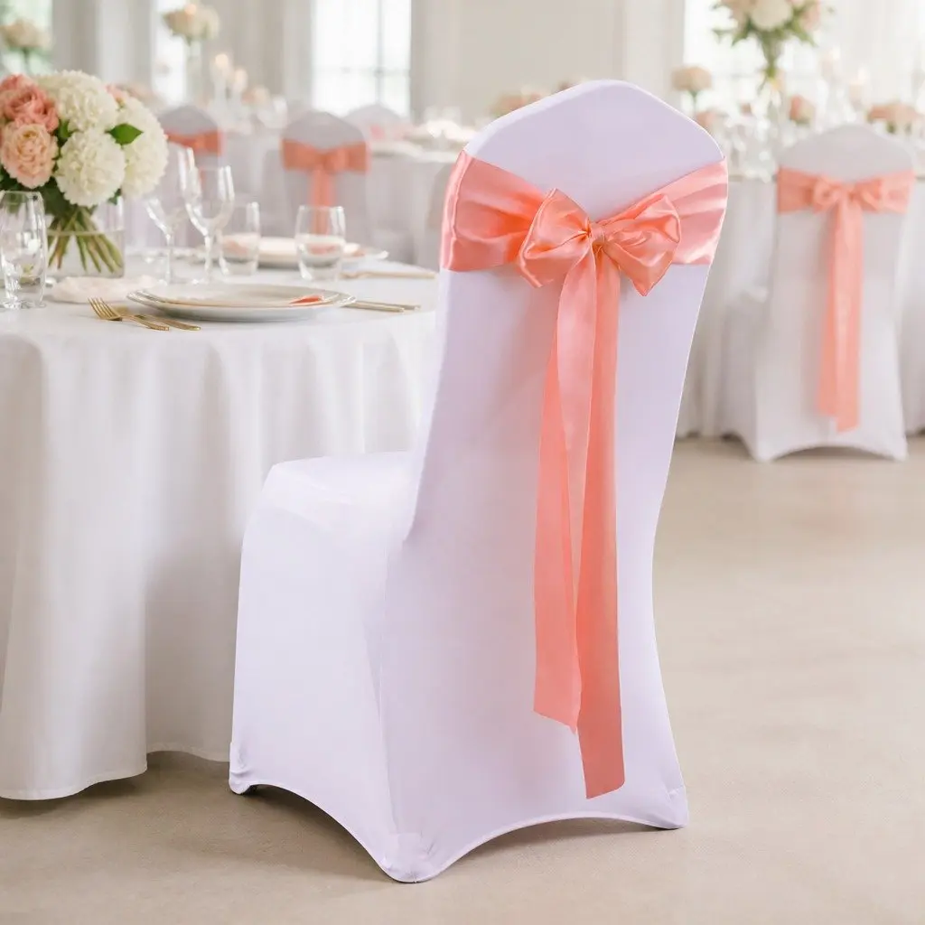 Satin Fabric Chair Sashes Coral 20 Piece