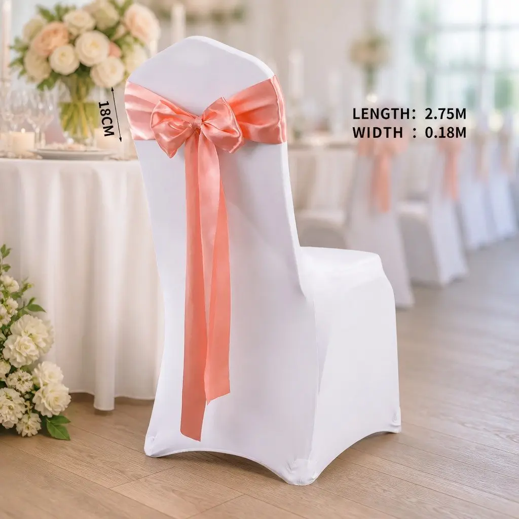 Satin Fabric Chair Sashes Coral 20 Piece