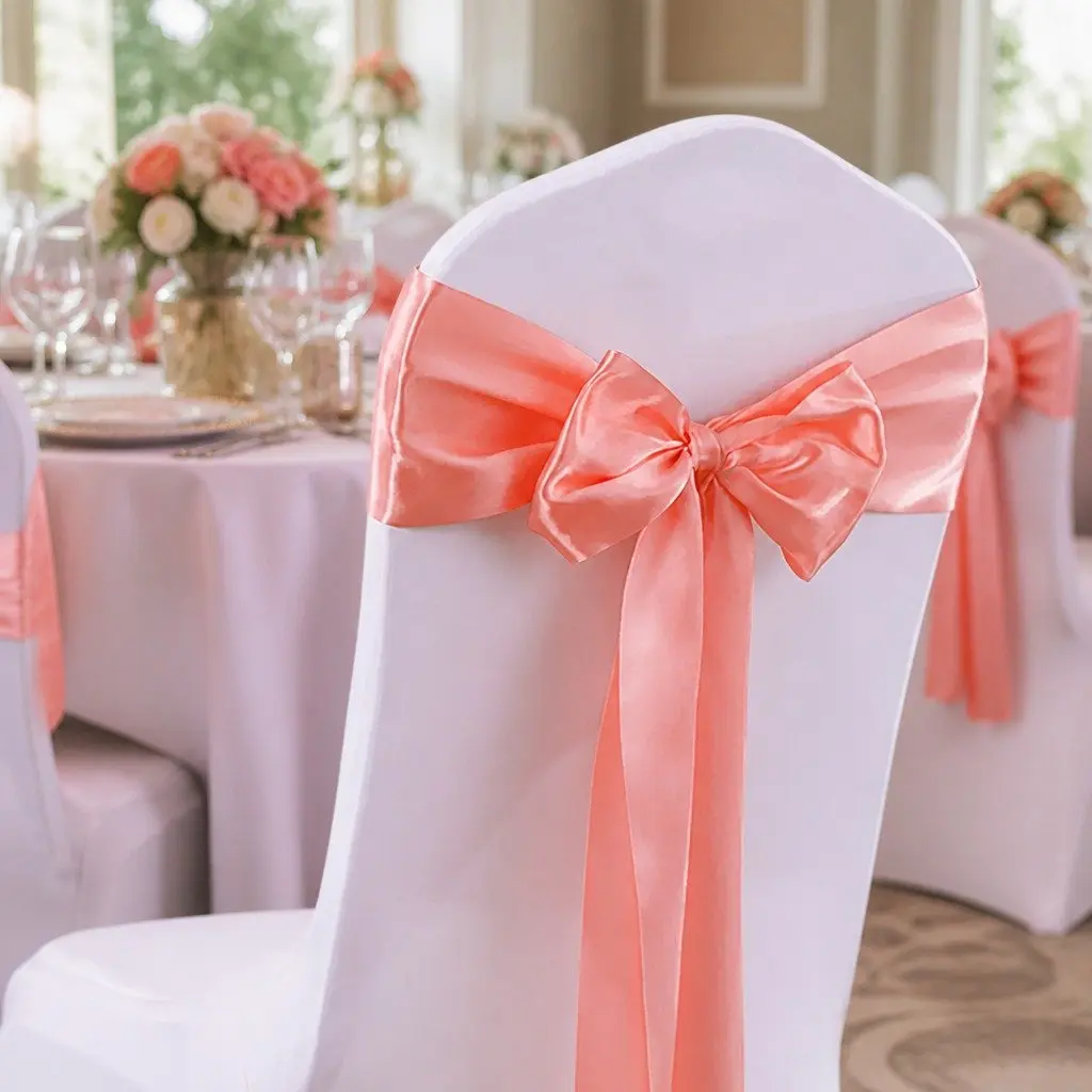 Satin Fabric Chair Sashes Coral 20 Piece