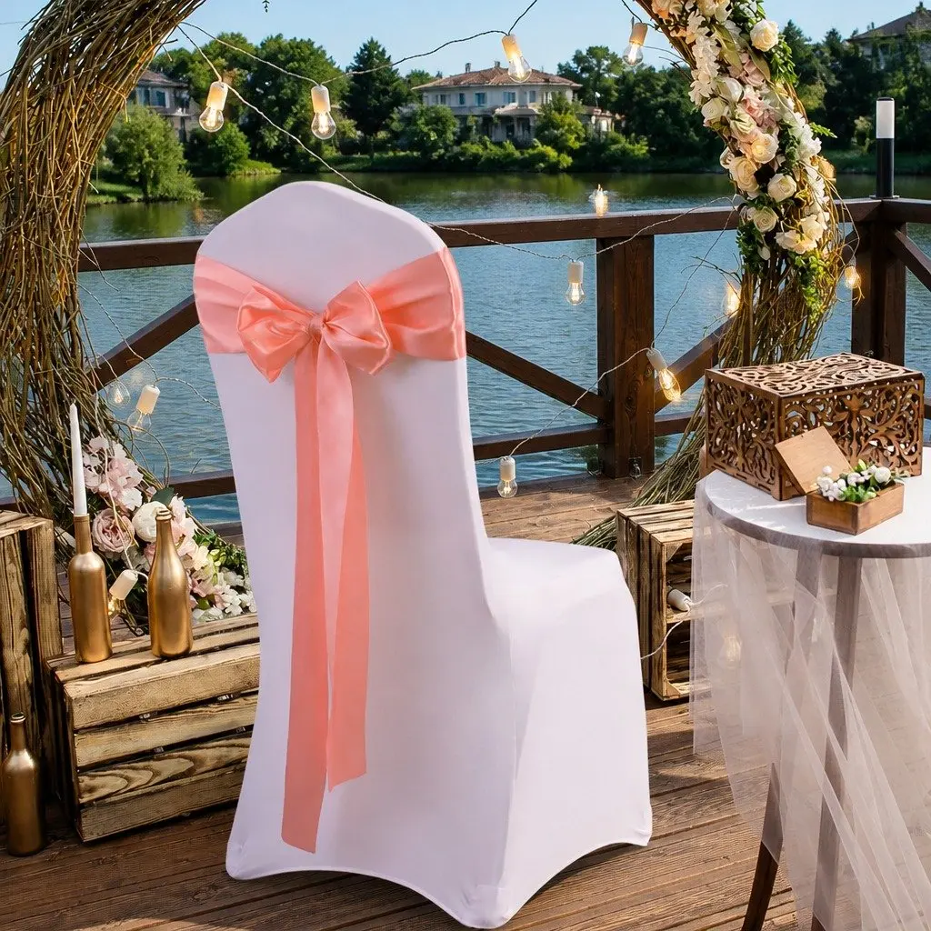 Satin Fabric Chair Sashes Coral 20 Piece