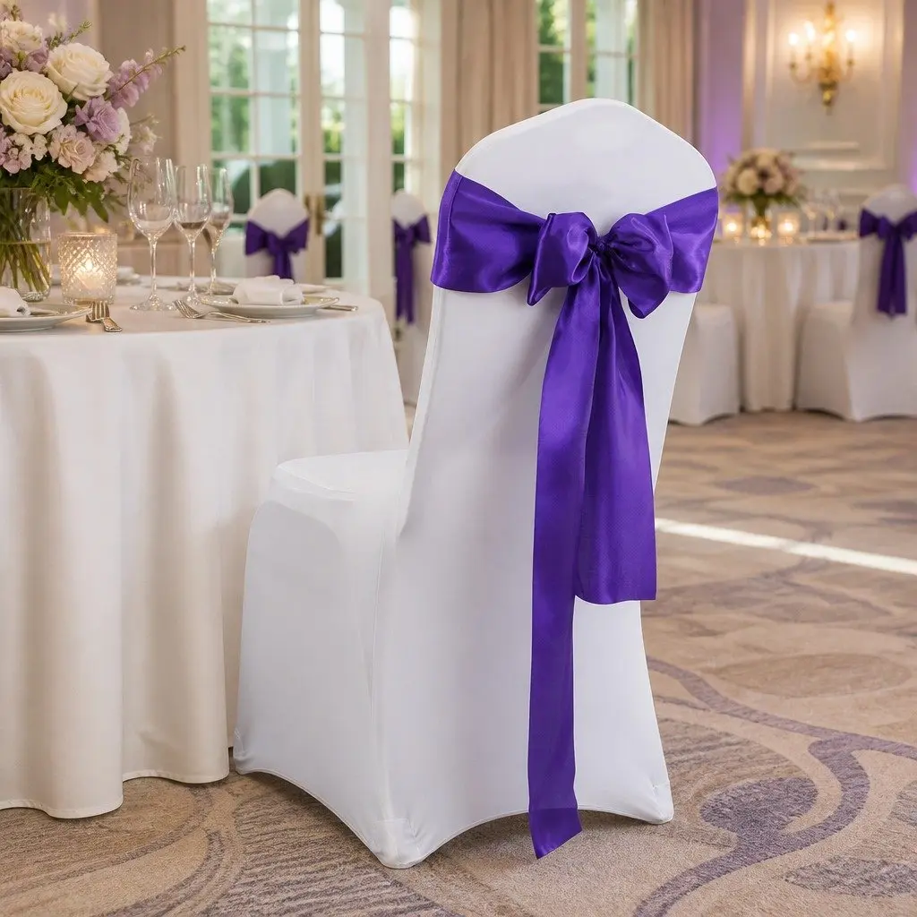 20Pcs Satin Chair Sashes Table Runner Eggplant Wedding Event Party Decoration