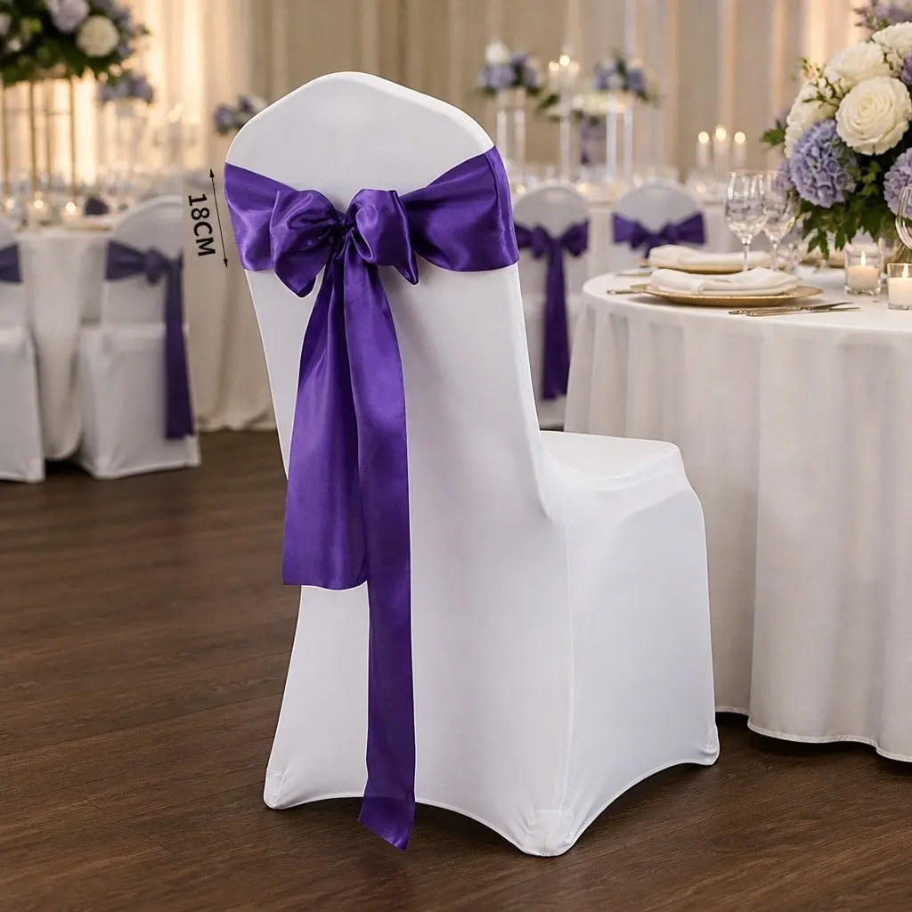 20Pcs Satin Chair Sashes Table Runner Eggplant Wedding Event Party Decoration
