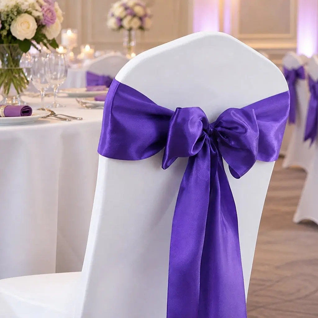 20Pcs Satin Chair Sashes Table Runner Eggplant Wedding Event Party Decoration