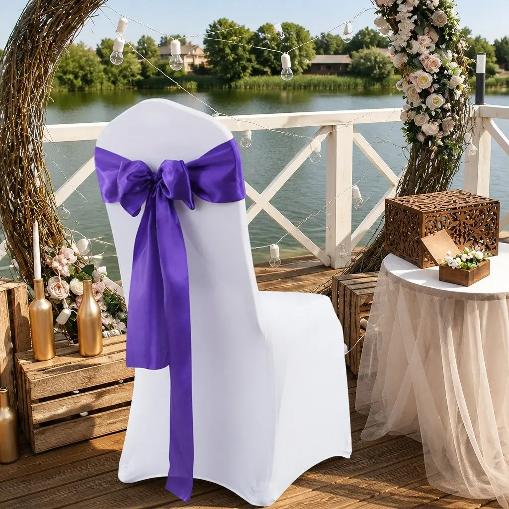 20Pcs Satin Chair Sashes Table Runner Eggplant Wedding Event Party Decoration
