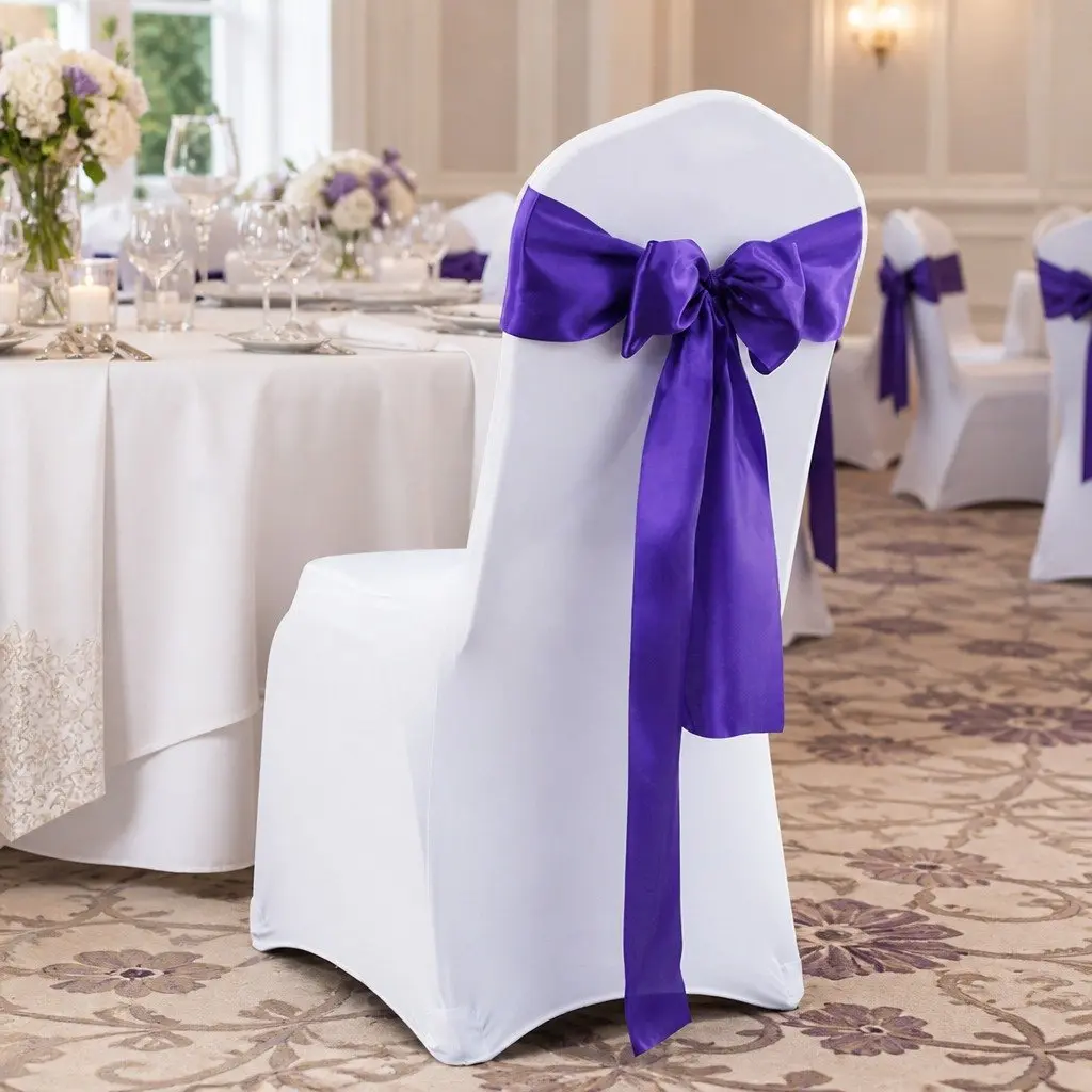 Satin Chair Sashes Table Runners Eggplant Purple 278x18 cm 50 Pcs