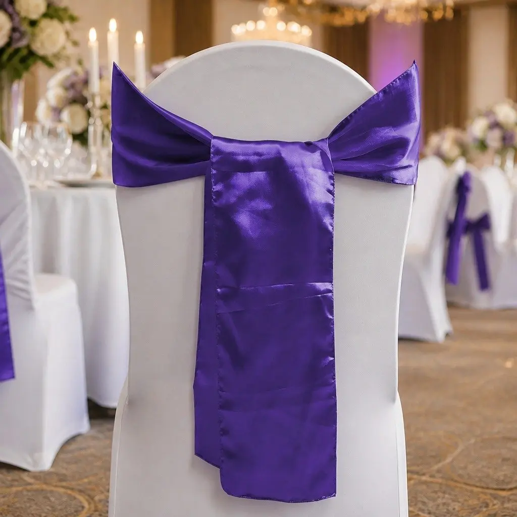 Satin Chair Sashes Table Runners Eggplant Purple 278x18 cm 50 Pcs