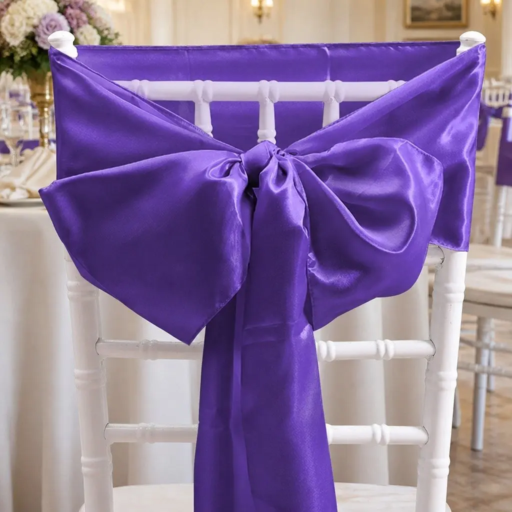 Satin Chair Sashes Table Runners Eggplant Purple 278x18 cm 50 Pcs
