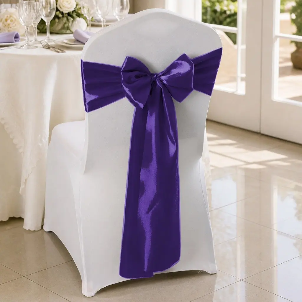 Satin Chair Sashes Table Runners Eggplant Purple 278x18 cm 50 Pcs