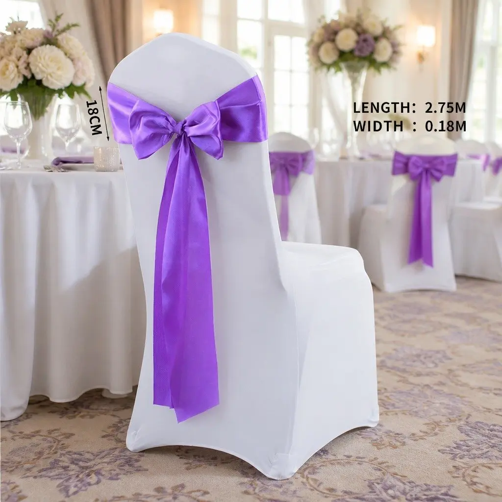 Satin Chair Sashes Stain Resistant 109 x 7.1 Inch Lavender 50 Piece
