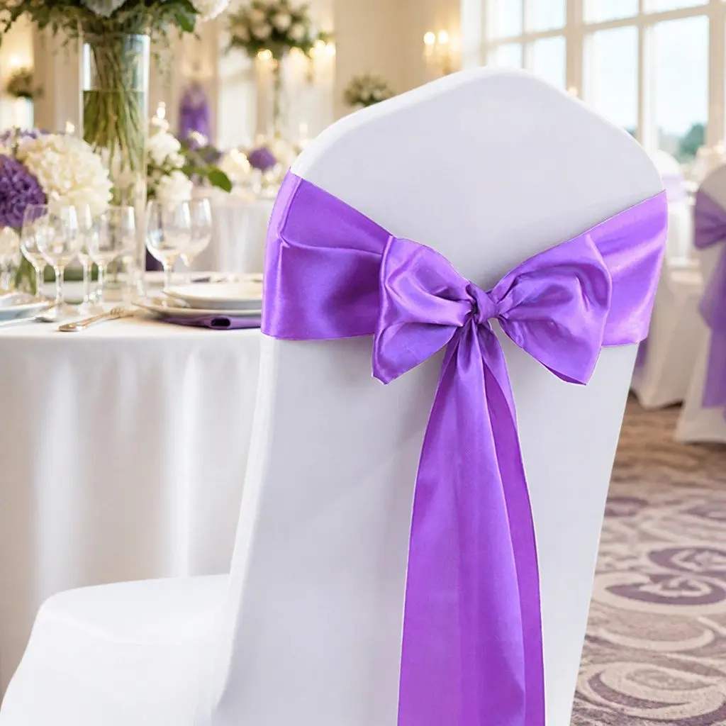 Satin Chair Sashes Stain Resistant 109 x 7.1 Inch Lavender 50 Piece