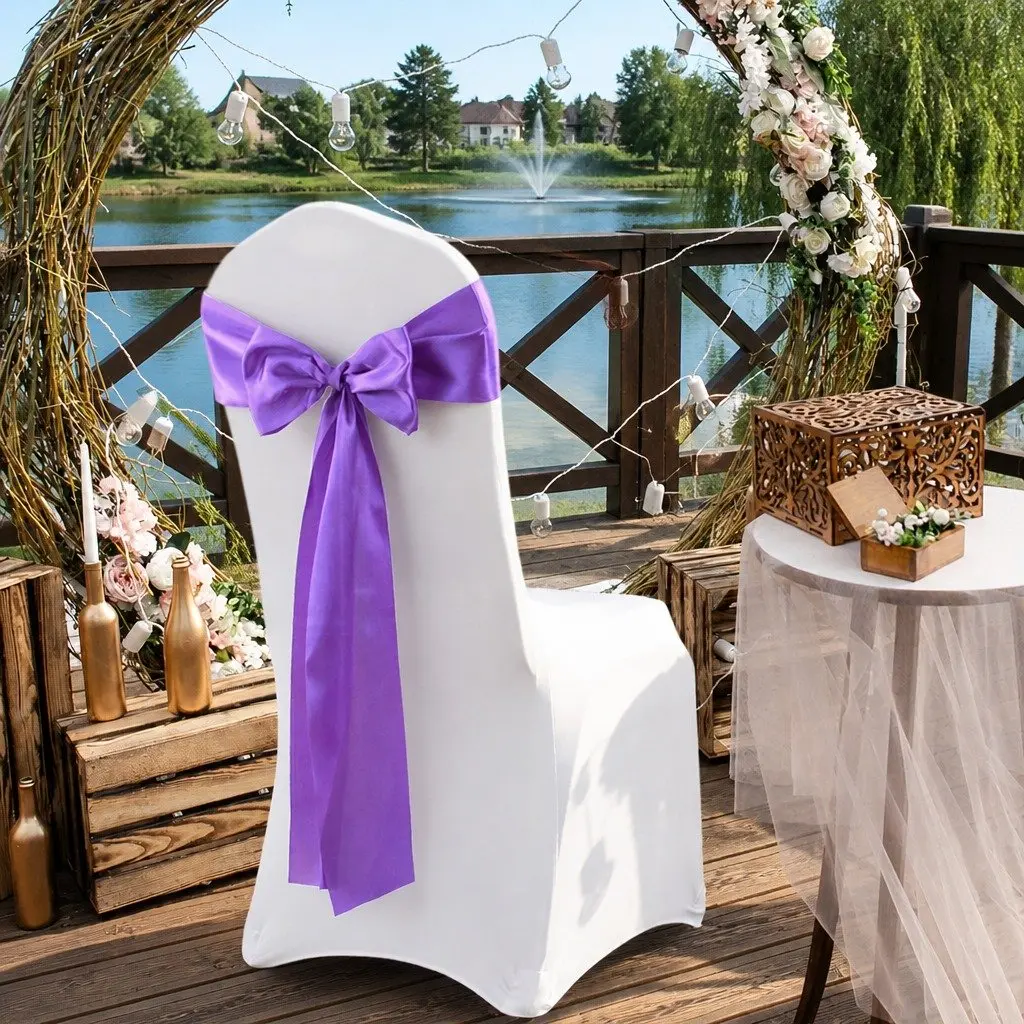 Satin Chair Sashes Stain Resistant 109 x 7.1 Inch Lavender 50 Piece