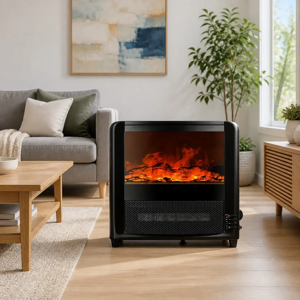 Electric Fireplace Heater 2000W Freestanding Indoor Flame Effect Black Mantel
