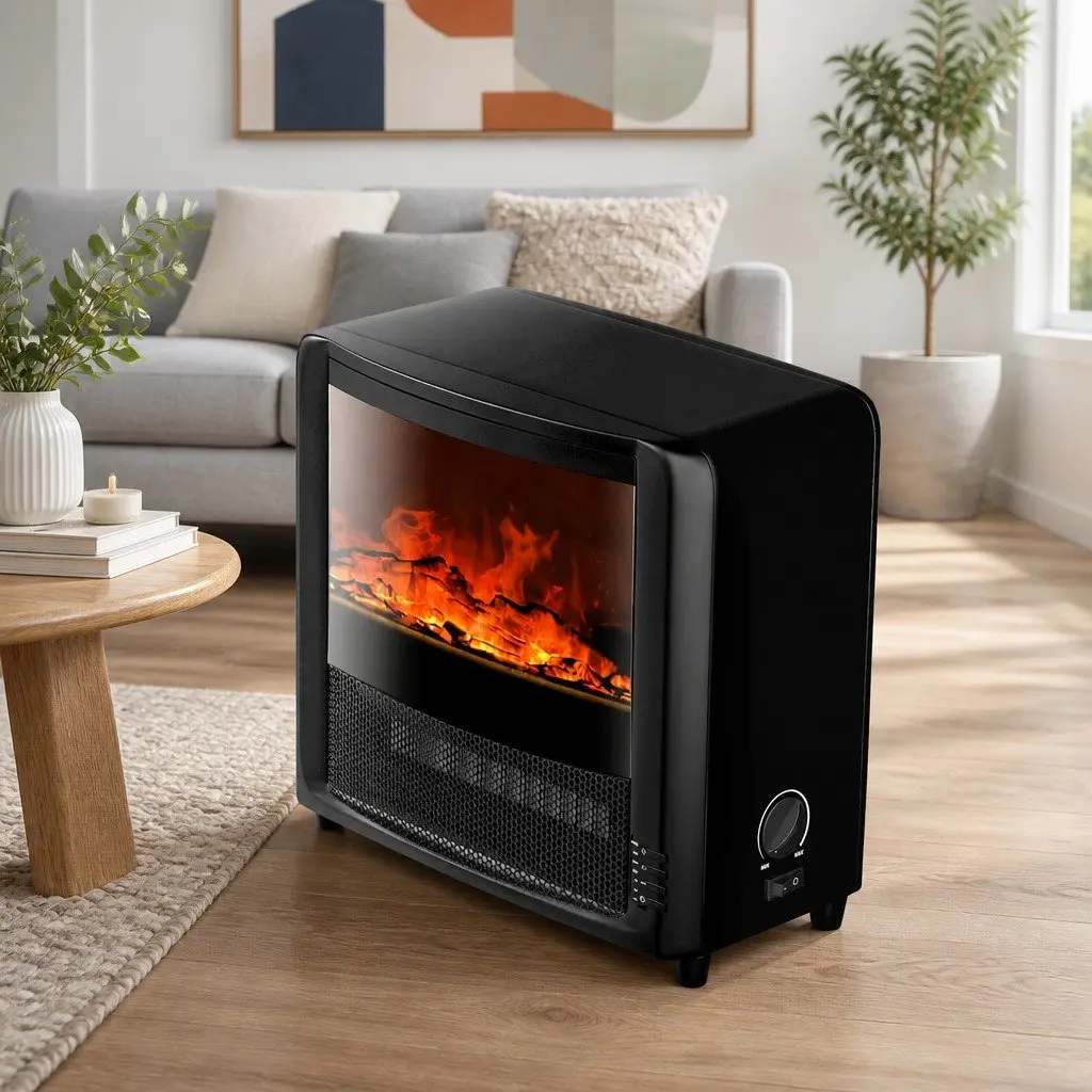 Electric Fireplace Heater Freestanding 2000W Indoor Flame Effect Black