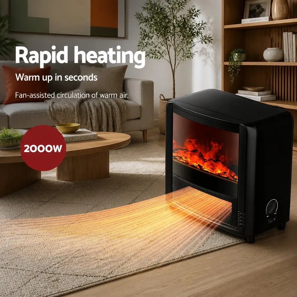 Electric Fireplace Heater Freestanding 2000W Indoor Flame Effect Black