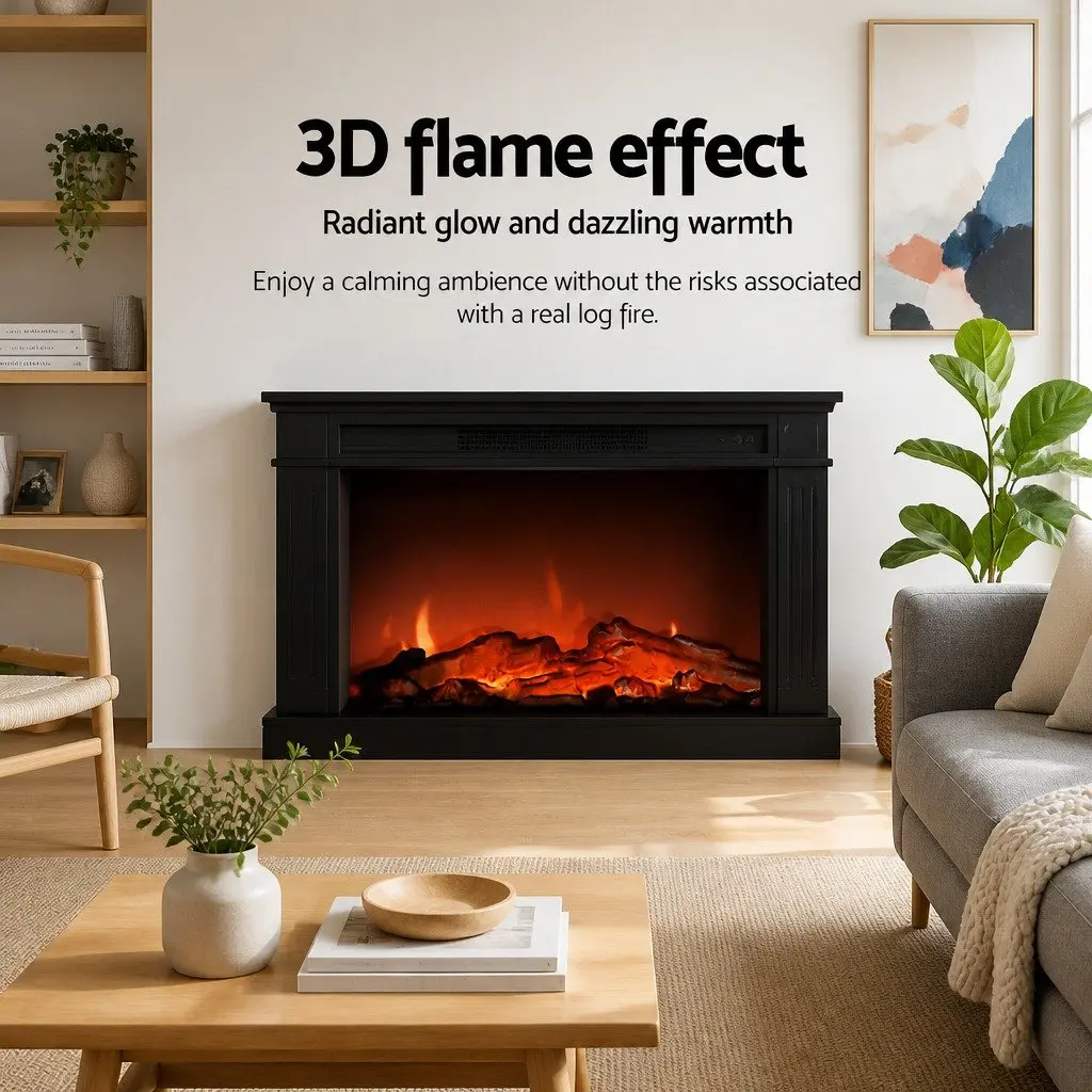 Electric Fireplace Heater Freestanding 2000W Indoor Flame Effect Black