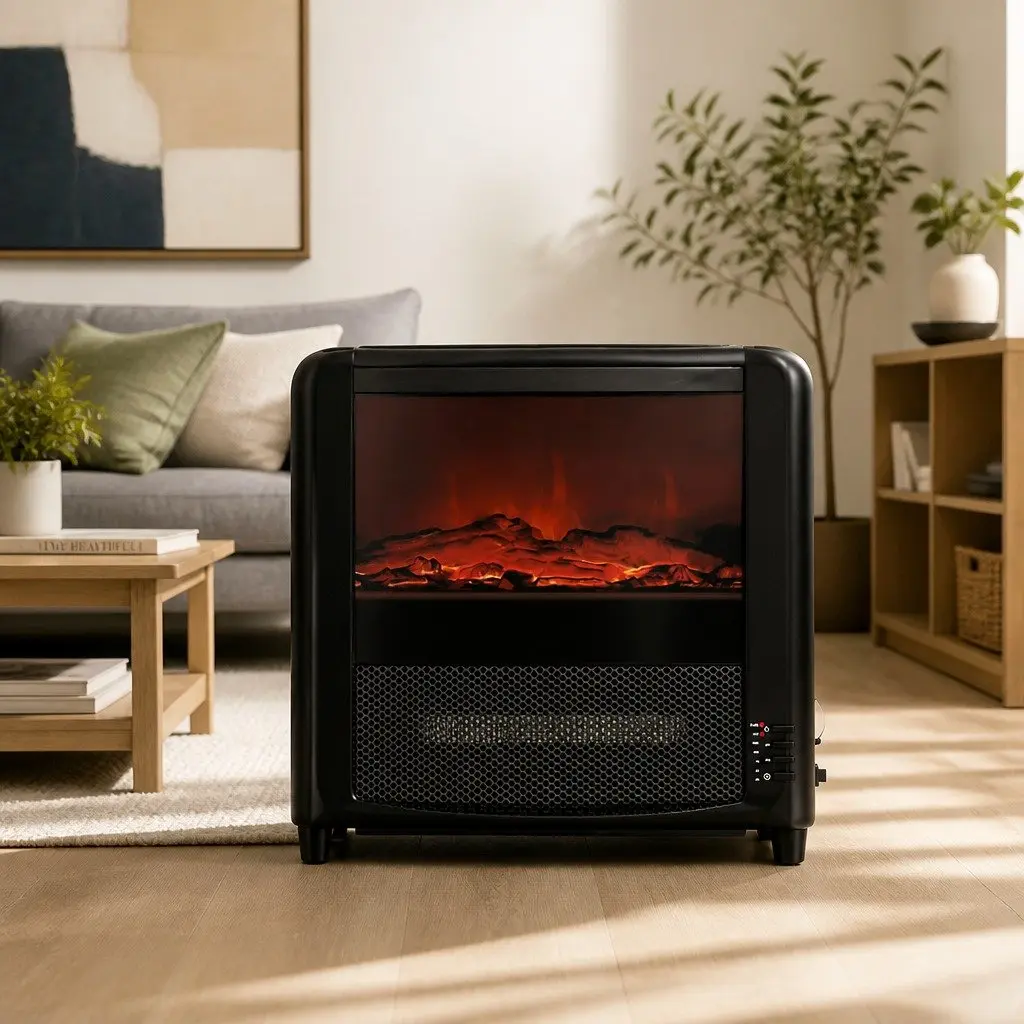 Electric Fireplace Heater Freestanding 2000W Indoor Flame Effect Black