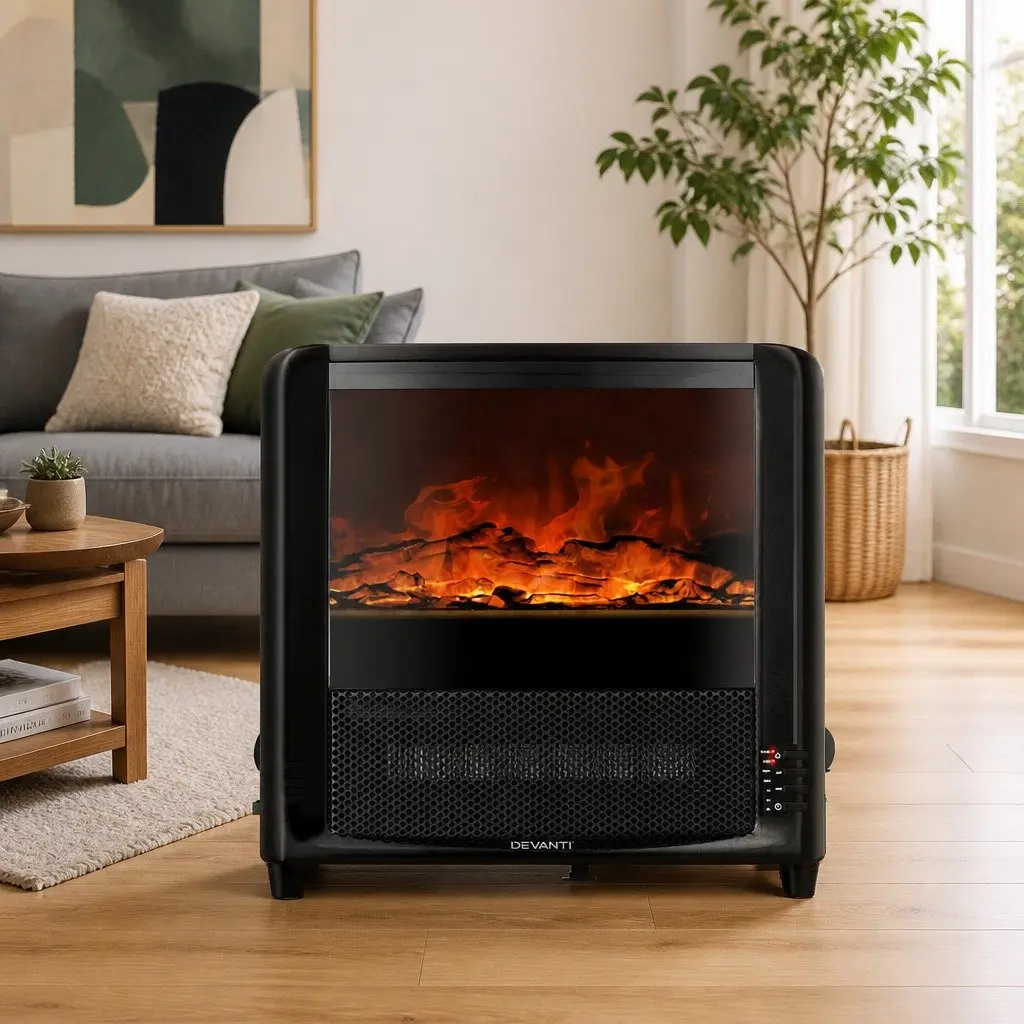Electric Fireplace Heater Freestanding 2000W Indoor Flame Effect Black