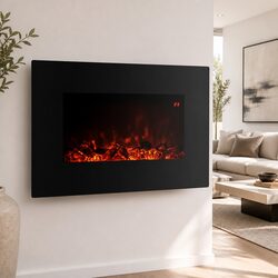 Electric Fireplace Heater 2000W Black 3D Flame Effect Wall Mount Remote Control