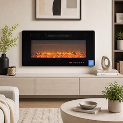 Electric Fireplace Wall Mounted Insert 1800W 3D Flame Effects Remote Control