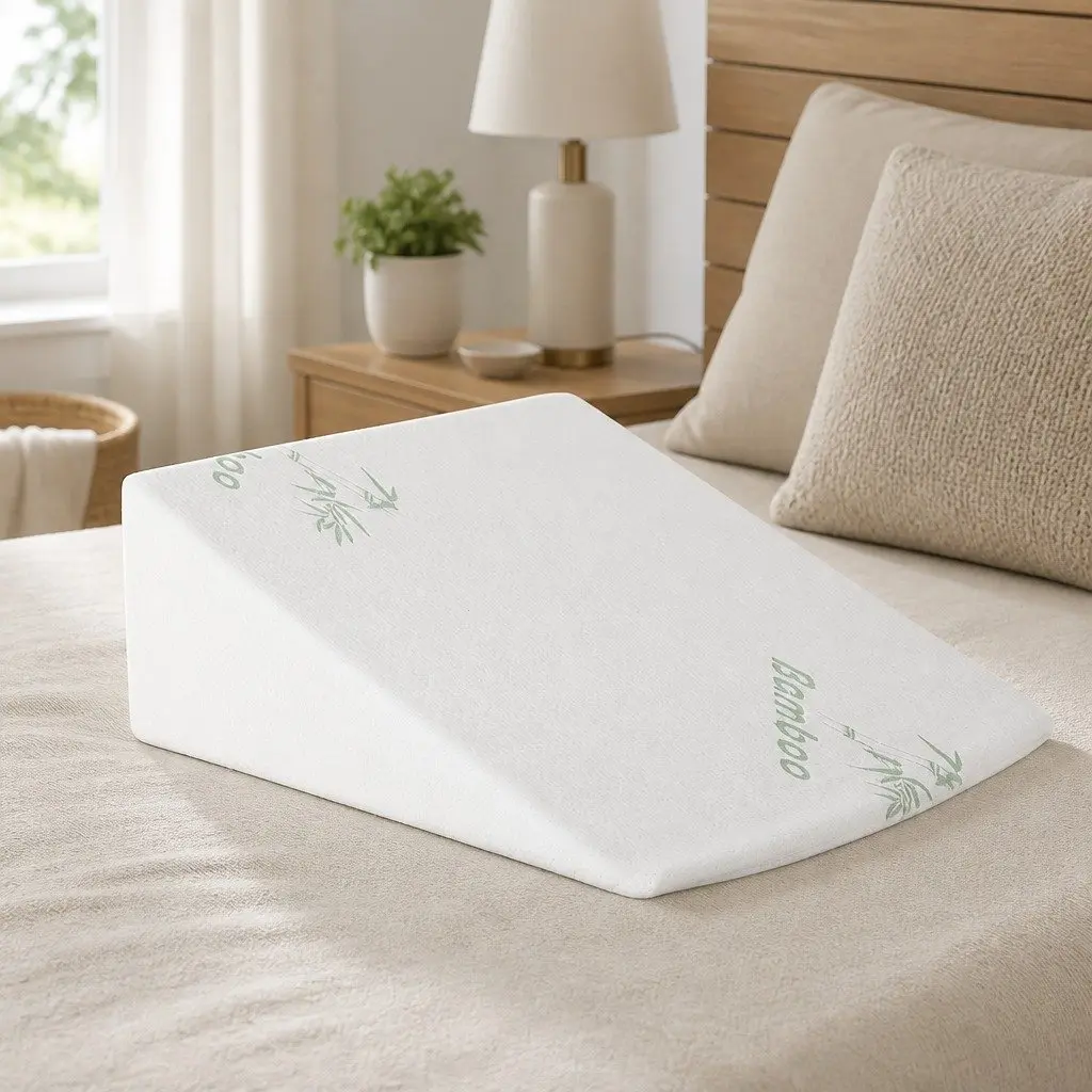 Memory Foam Wedge Pillow 25cm White Incline Support for Back and Legs Lounging