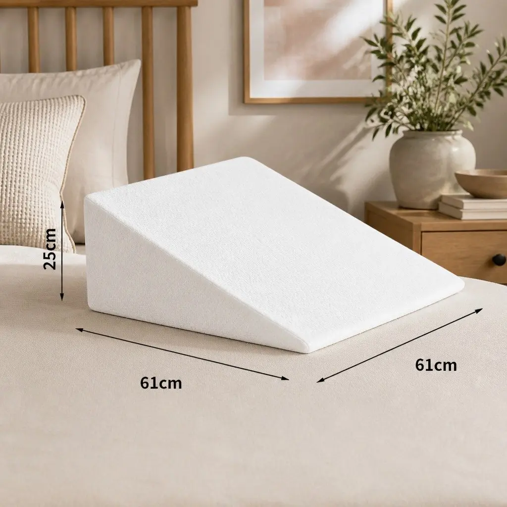 Memory Foam Wedge Pillow 25cm White Incline Support for Back and Legs Lounging