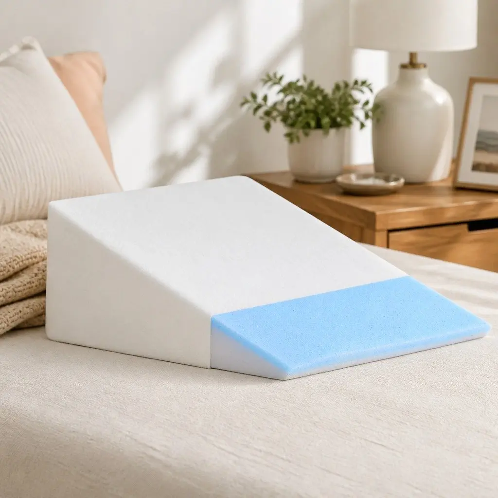 Memory Foam Wedge Pillow 25cm White Incline Support for Back and Legs Lounging