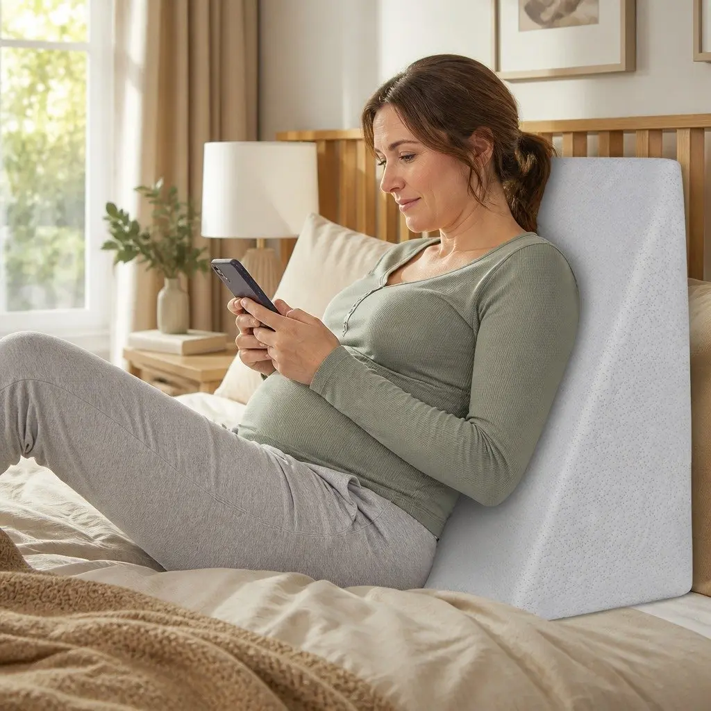 Memory Foam Wedge Pillow 25cm White Incline Support for Back and Legs Lounging