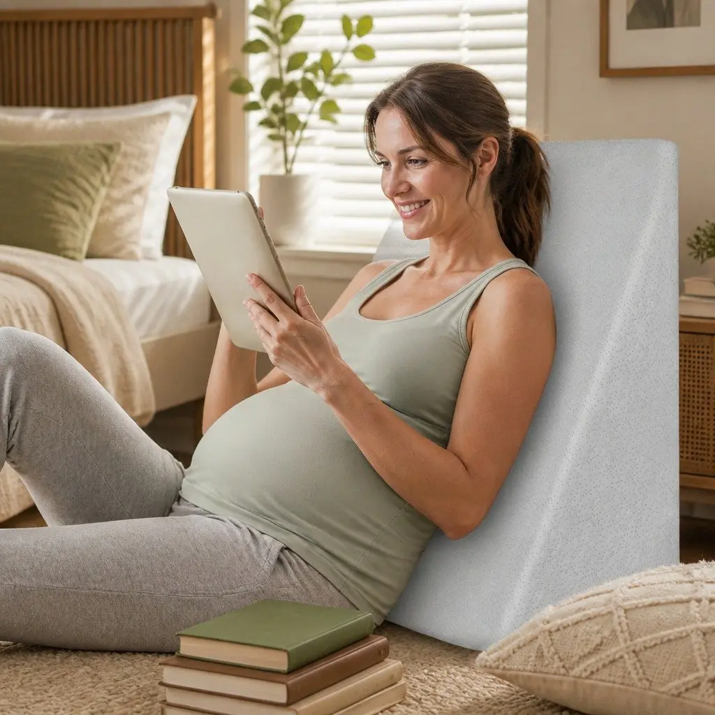 Memory Foam Wedge Pillow 25cm White Incline Support for Back and Legs Lounging