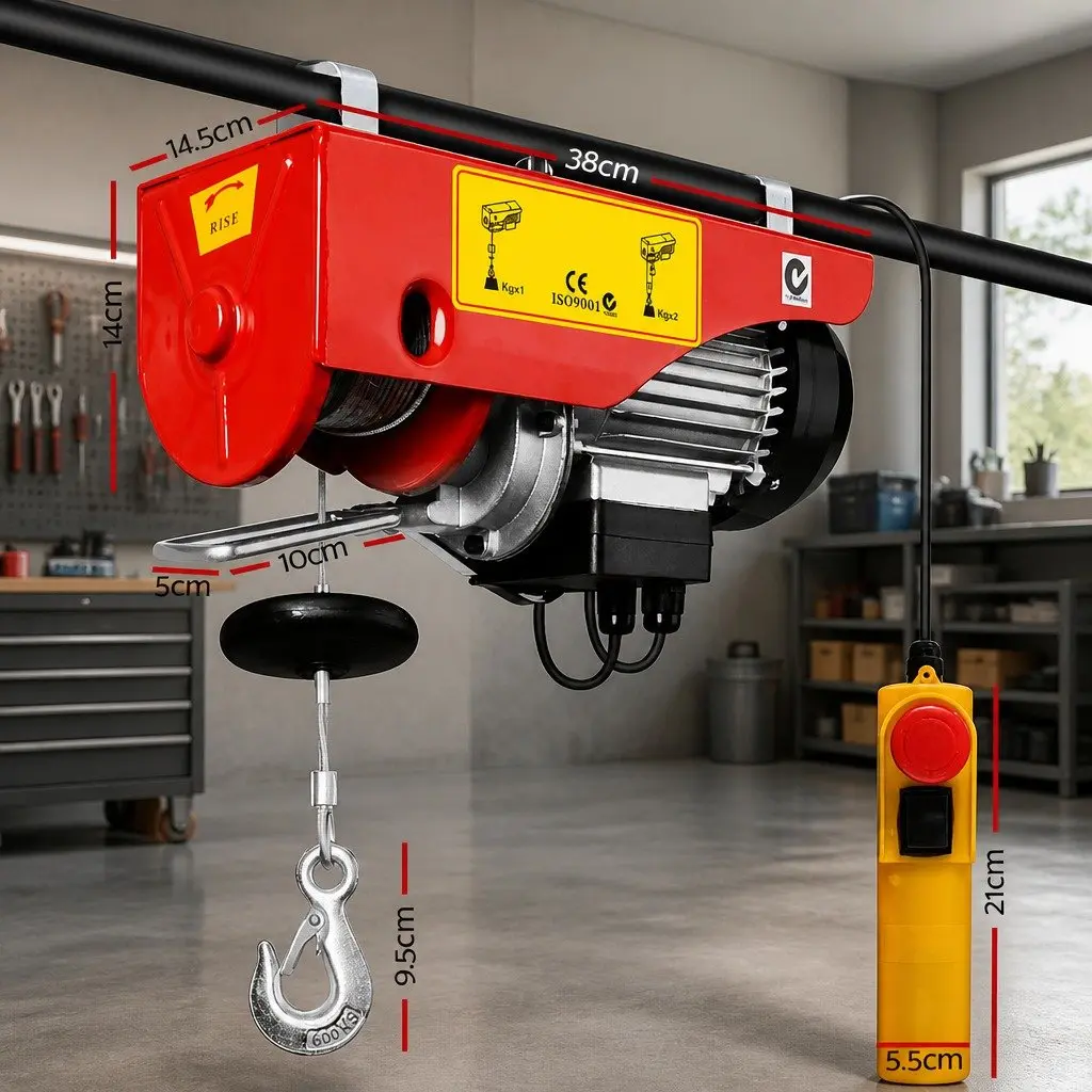 Electric Hoist Winch Remote Control 300/600KG 18M Cable Red