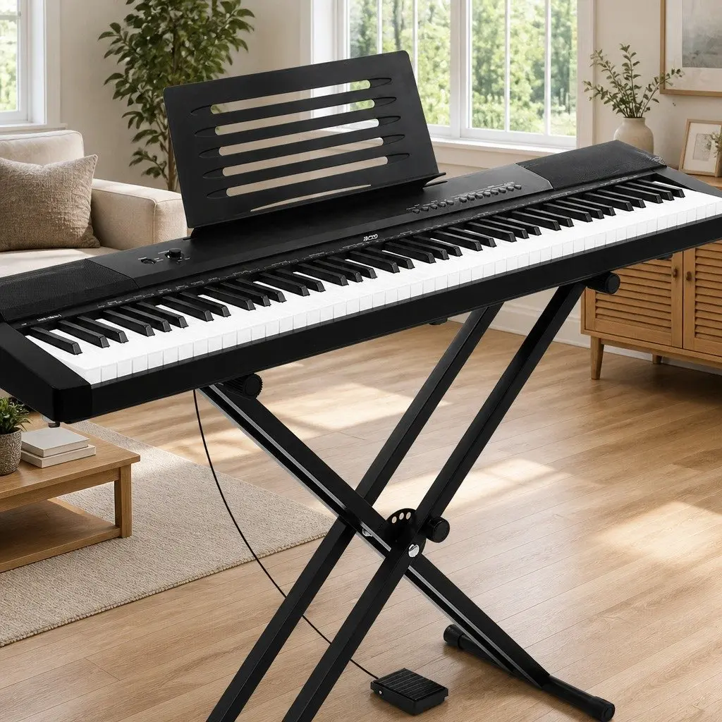 88 Key Electronic Piano Keyboard Digital Touch Sensitive with Sustain Pedal and Adjustable Stand