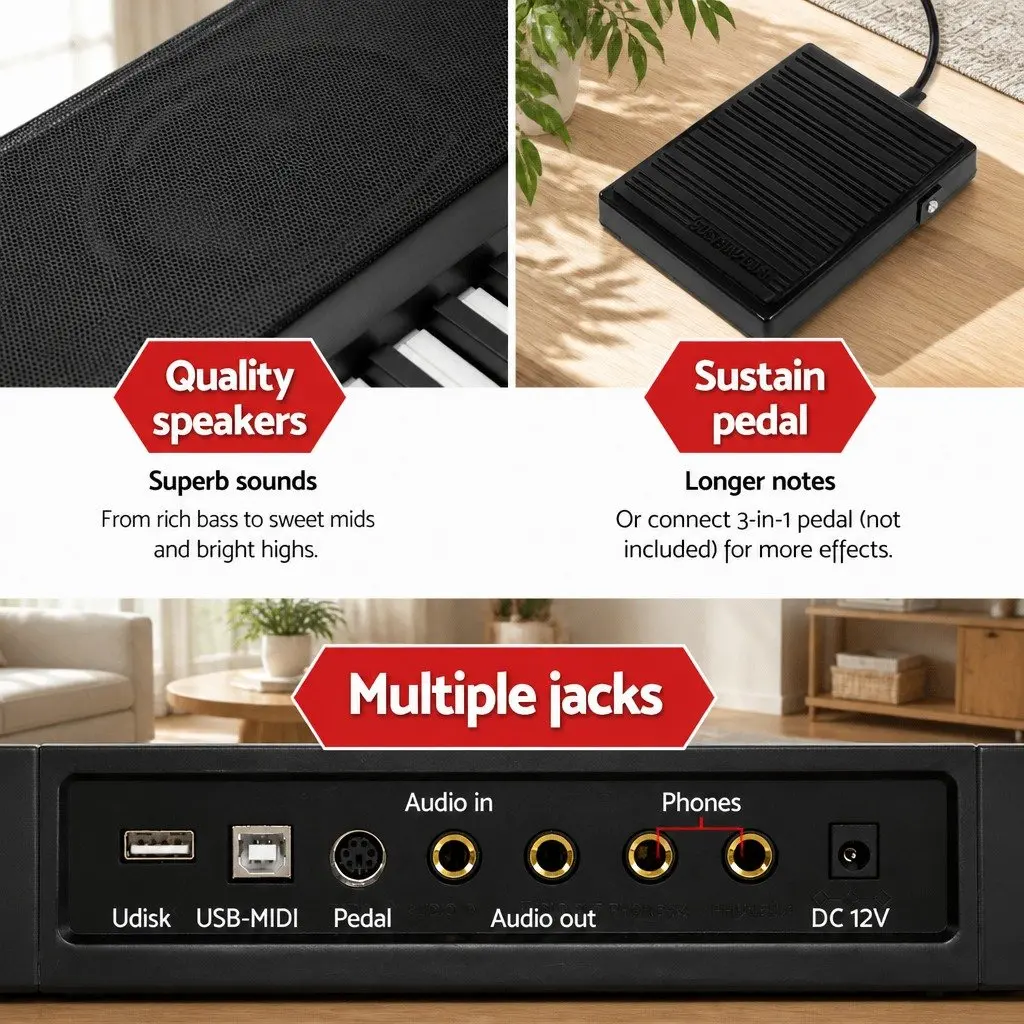 88 Key Electronic Piano Keyboard Digital Touch Sensitive with Sustain Pedal and Adjustable Stand