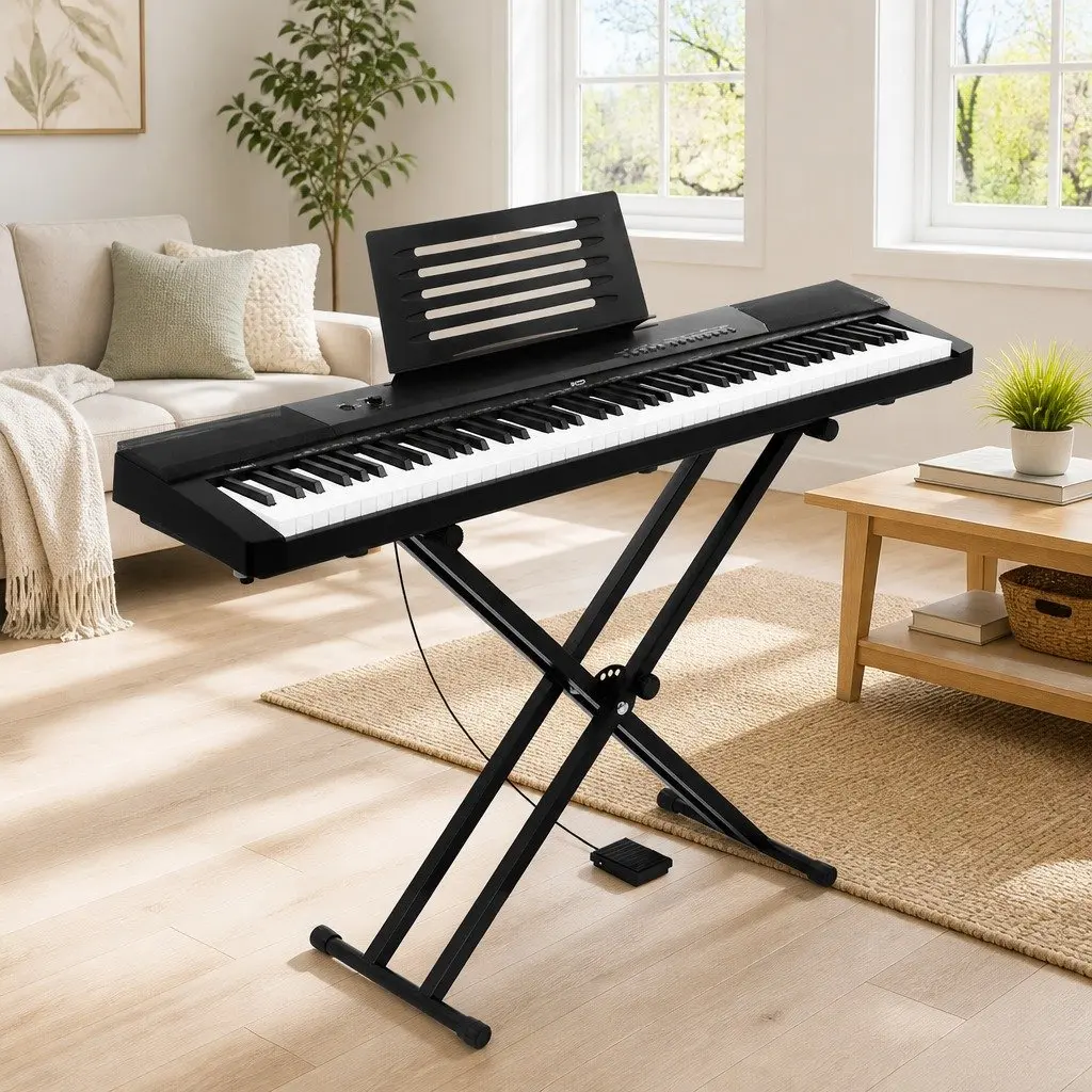 88 Key Electronic Piano Keyboard Digital Touch Sensitive with Sustain Pedal and Adjustable Stand