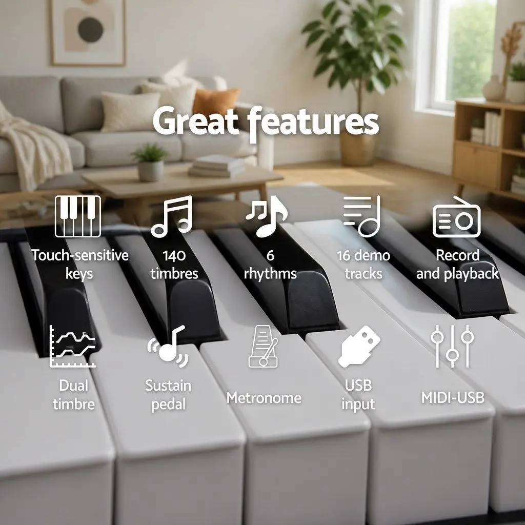 88 Key Electronic Piano Keyboard Portable with Touch Sensitive Keys