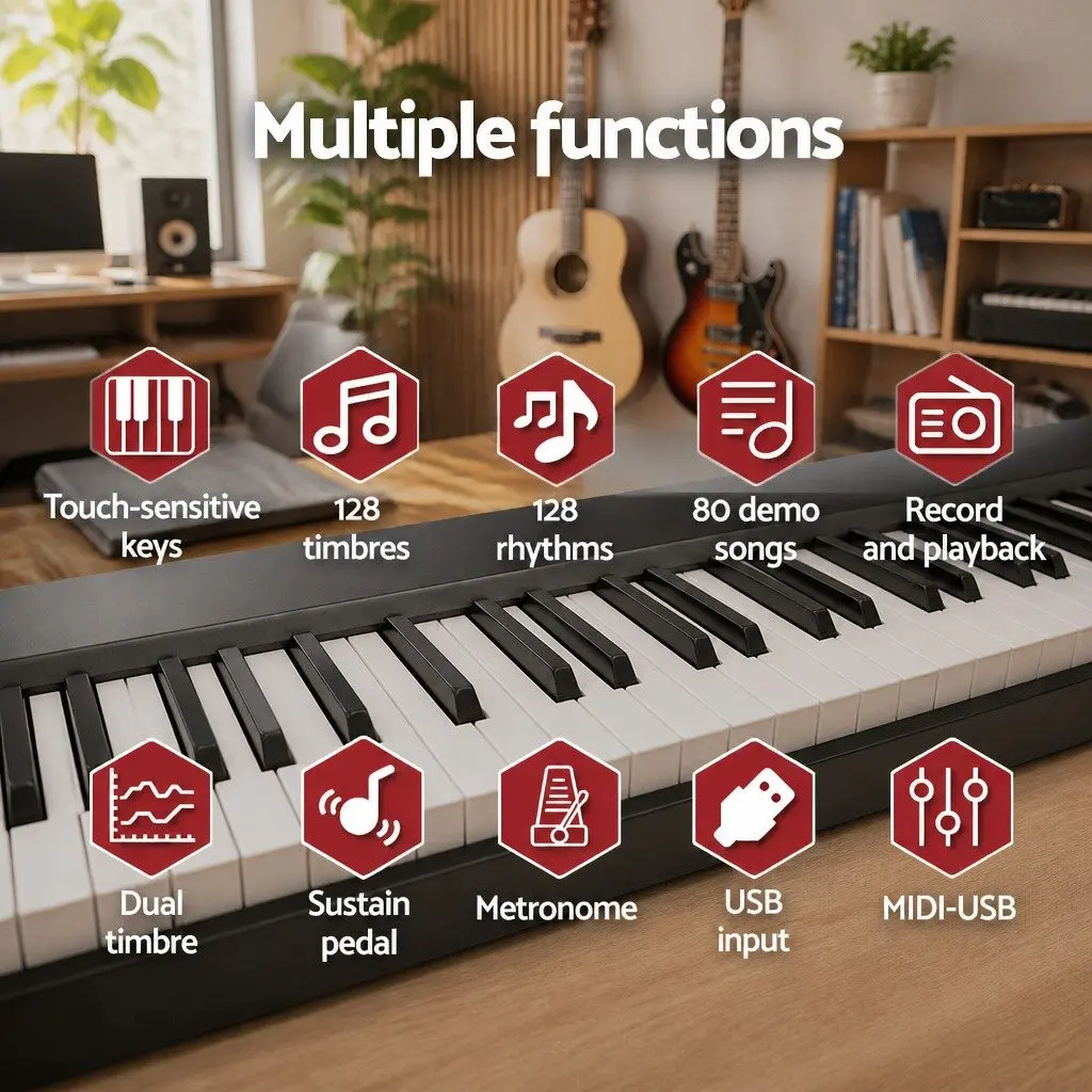 88 Key Electronic Piano Keyboard Foldable Digital Music MIDI USB Bluetooth