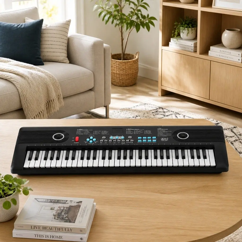 61-Key Digital Piano Keyboard Portable Electric with Microphone 13mm Wide Keys