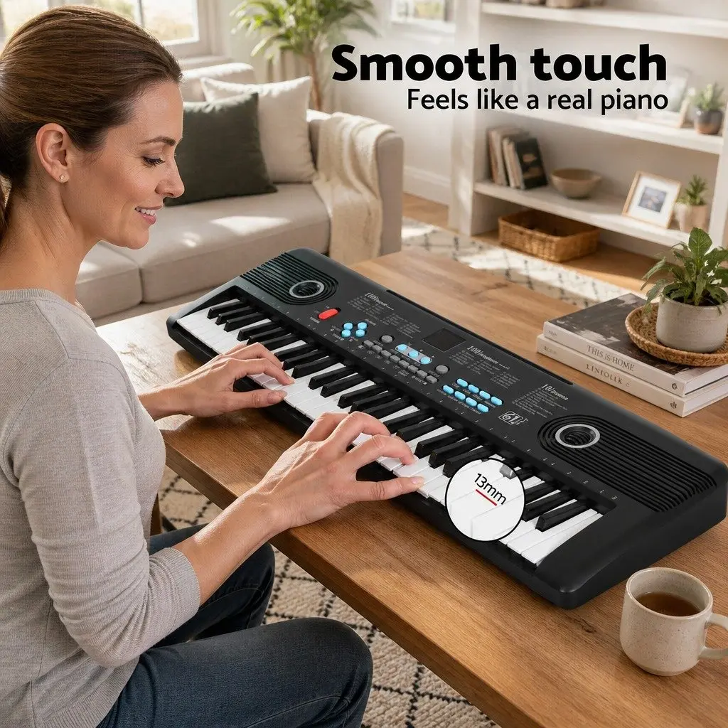61-Key Digital Piano Keyboard Portable Electric with Microphone 13mm Wide Keys