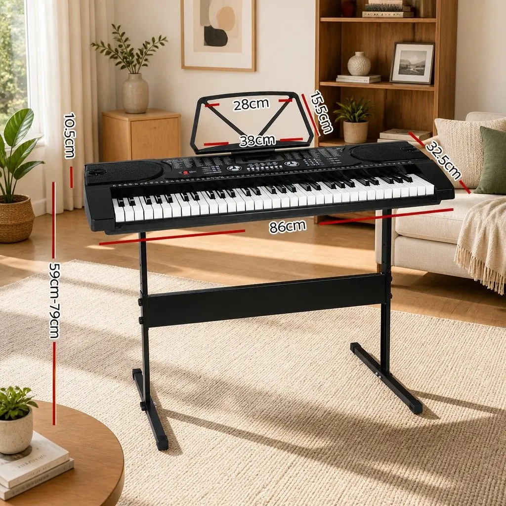 61 Keys Electronic Piano Keyboard LED Display Adjustable Stand Black