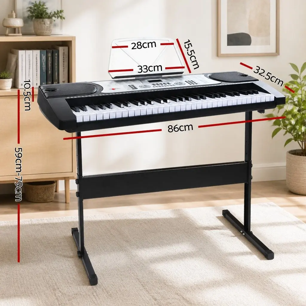 61-Key Electronic Piano Keyboard Digital Music Instrument with Adjustable Stand Silver