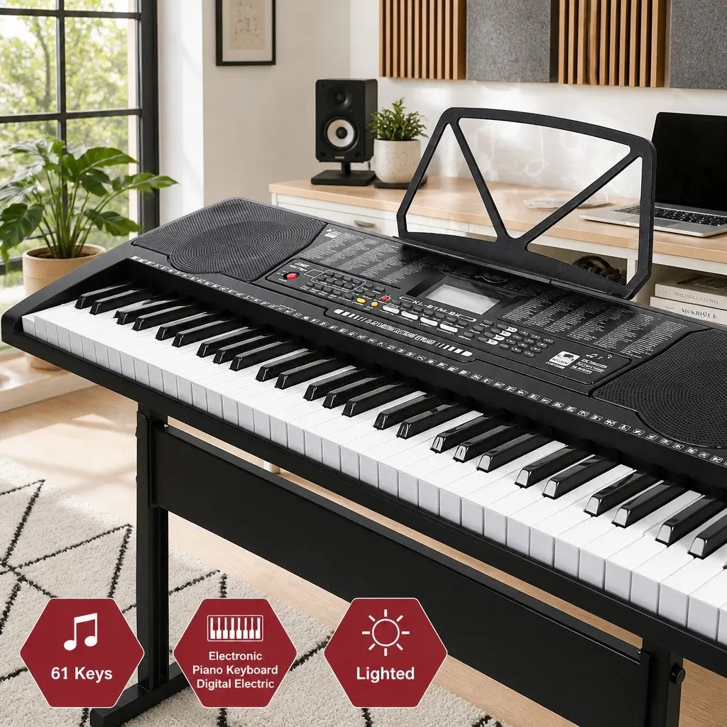 61-Key Electronic Keyboard Piano Lighted Keys LCD Display