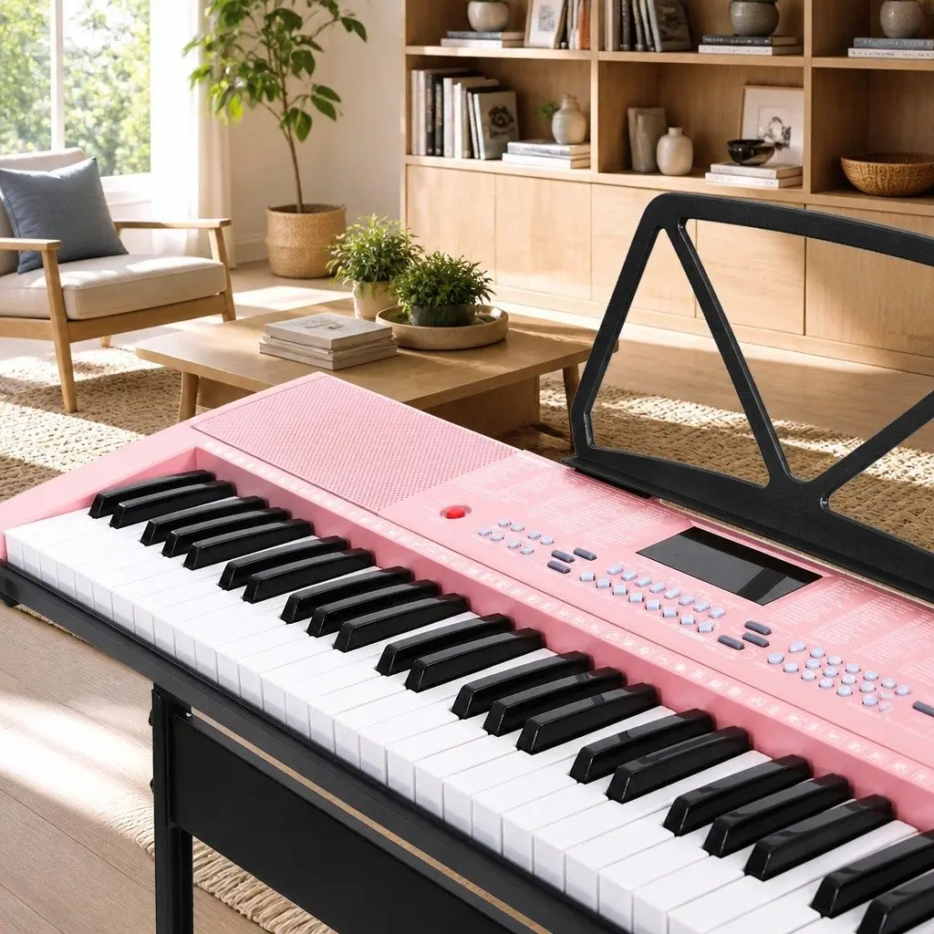 61-Key Electronic Keyboard Piano Digital Musical Instrument Lighted Keys Pink