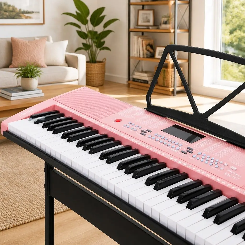 61-Key Portable Keyboard Piano with Lighted Keys Pink