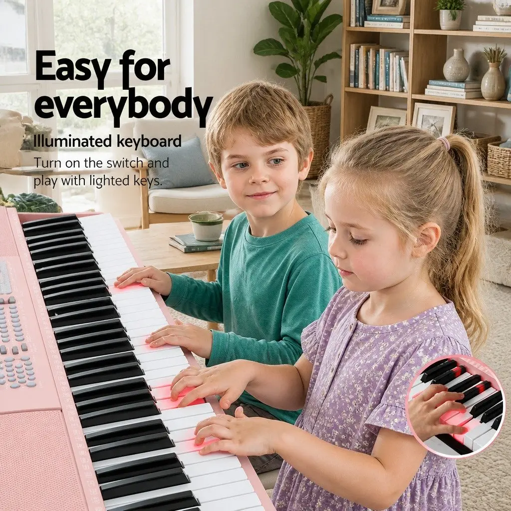 61-Key Portable Keyboard Piano with Lighted Keys Pink
