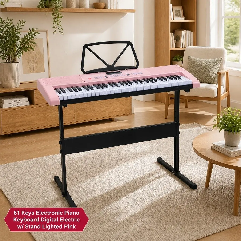 61-Key Portable Keyboard Piano with Lighted Keys Pink