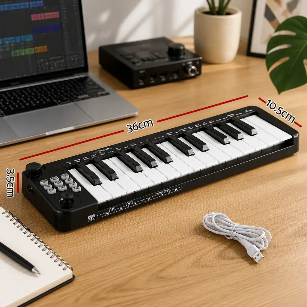 MIDI Keyboard Controller Portable 25-Key Black