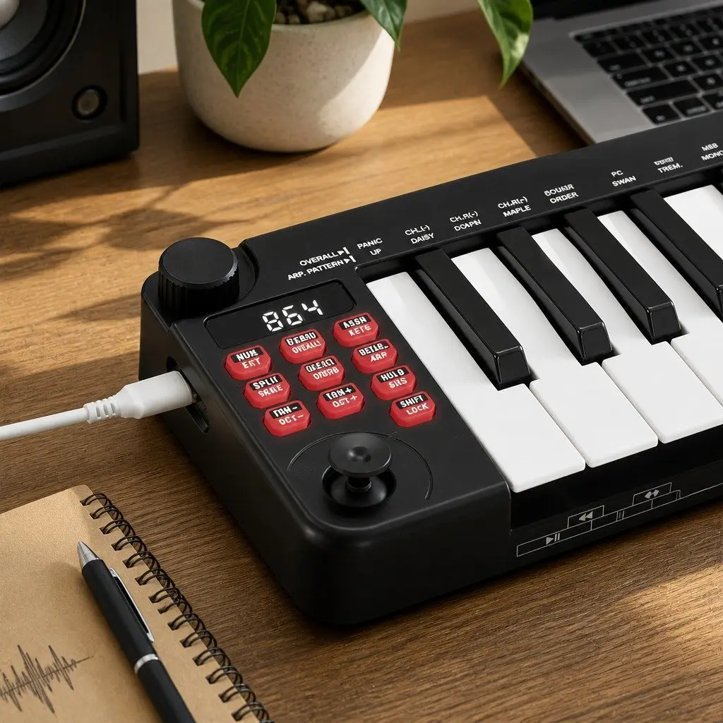 MIDI Keyboard Controller Portable 25-Key Black