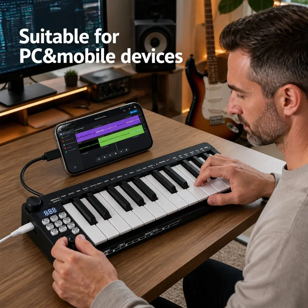 MIDI Keyboard Controller Portable 25-Key Black