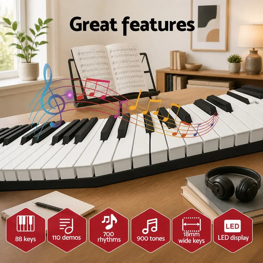 Weighted 88-Key Electronic Piano Keyboard Bluetooth Learning Mode Black